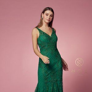 NEW POLYESTER OFF THE SHOULDER LONG MERMAID SLEEVELESS DRESS WITH ZIPPER NX A398